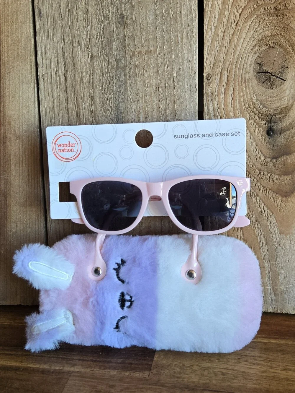 Wonder Nation Pastel Bunny Sunglasses & Plush Carrying Case Set Kids NWT Pink